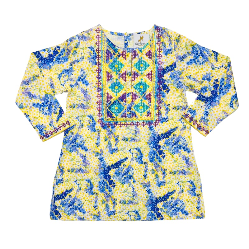 Girls' Multicolor Printed Kurti – Long Sleeve Cotton Tunic