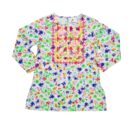 Girls' Multicolor Floral Printed Kurti – Embroidered Long Sleeve Cotton Tunic