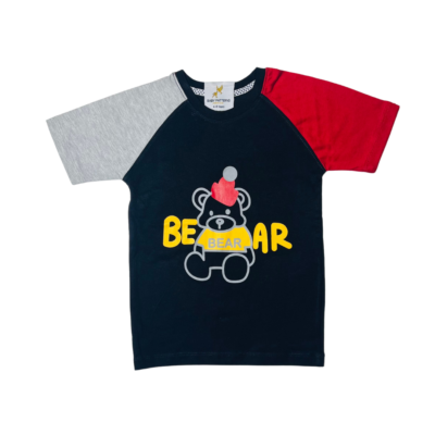 Boys' Color Block "Bear" Graphic T-Shirt – Fun Cartoon Print Tee