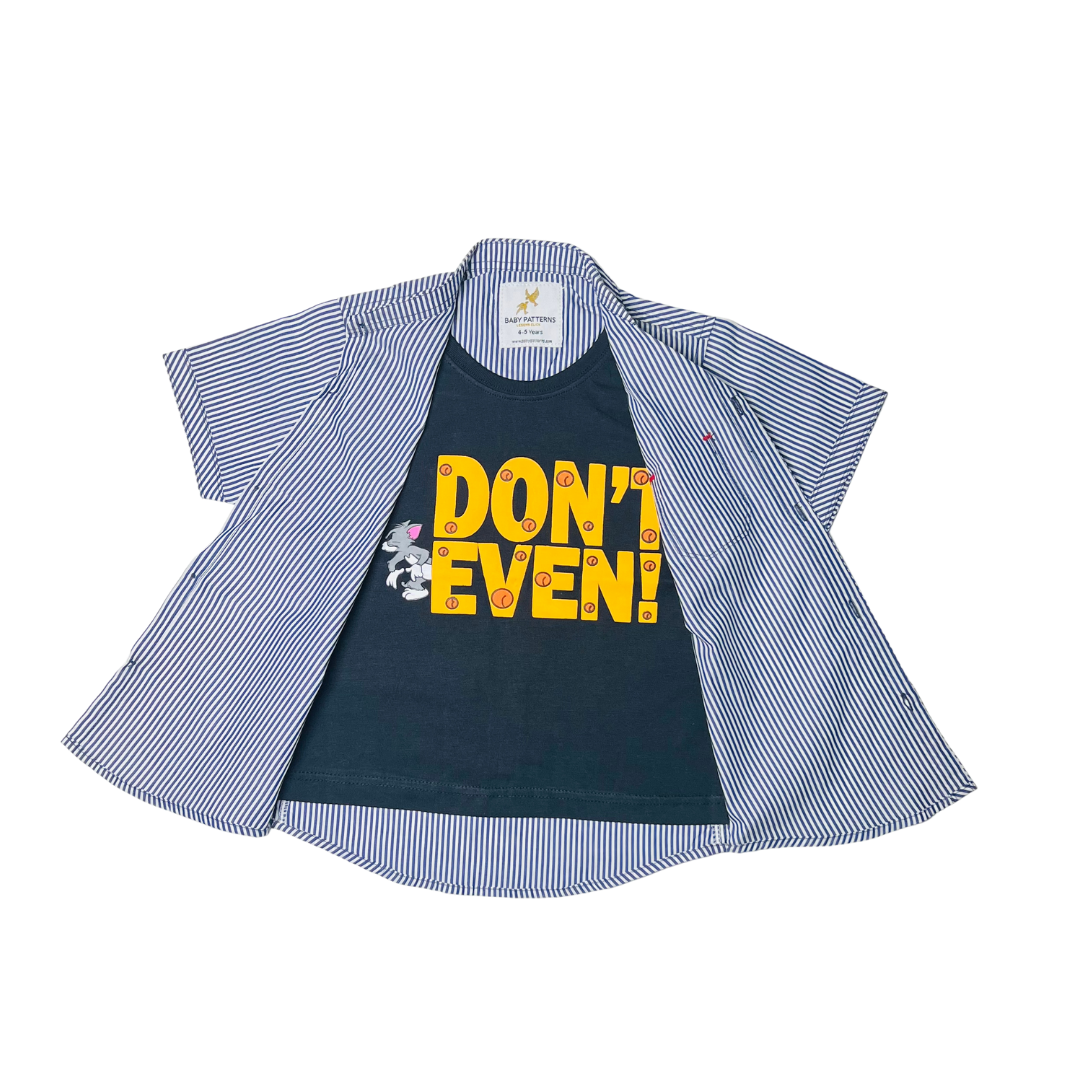Boys' Blue lines Double Shirt – “DON’T EVEN!” Graphic Print