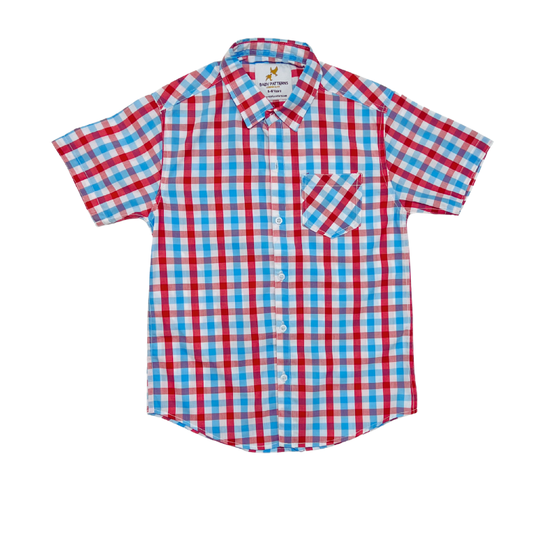 Boys' Causal Short Sleeve Plaid Shirt – Red, Blue & White