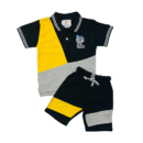 Stylish Penal Lion Mood Logo Peque Fabric Polo & Short Black Yellow & Heder Grey