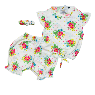 Girls' Floral 3-Piece Summer Set – Top, Shorts & Headband