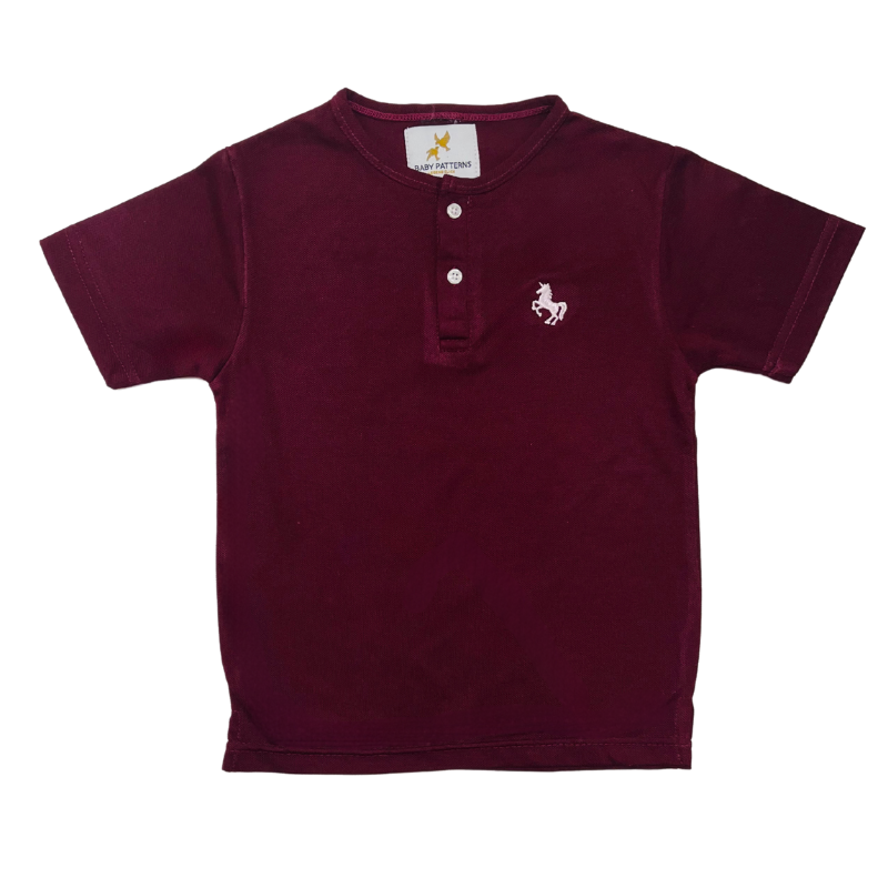 Boys’ Burgundy Polo Piqué T-Shirt with Embroidered Logo