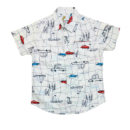 Boys' Cotton Short Sleeve Shirt with Car Print & Plane Print – White