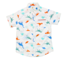 Adorable Boys' Cotton Short Sleeve Shirt with Red & Blue Dinosaur Print – White