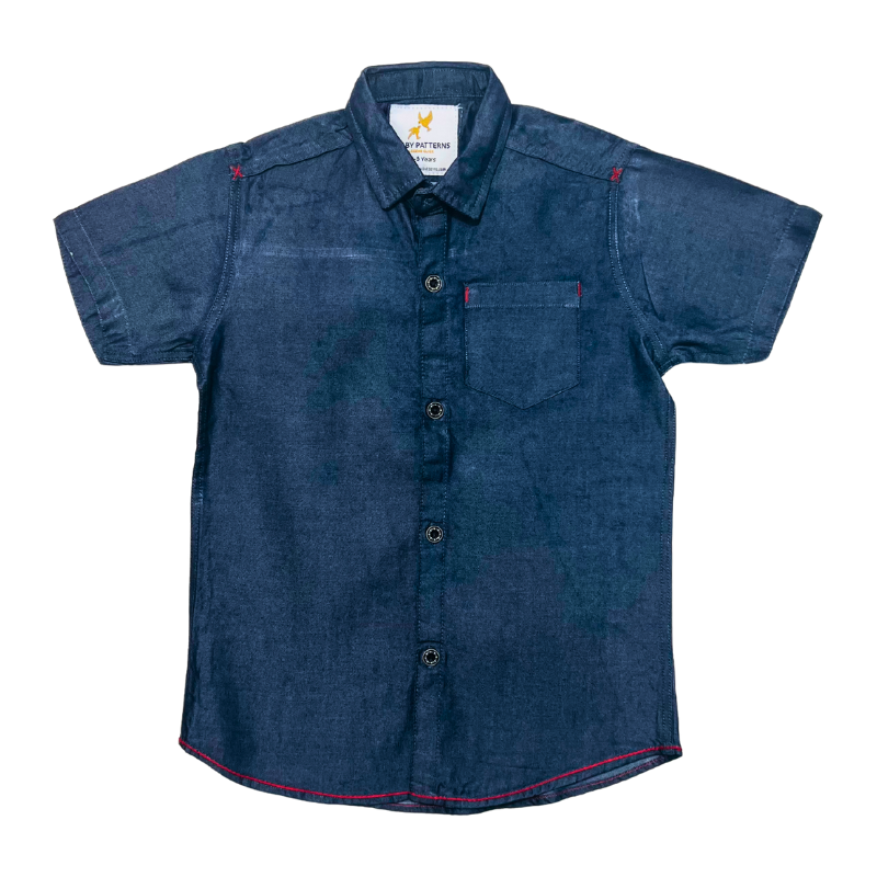 Boys’s Short Sleeve Plan Navy denim Casual T-Shirt