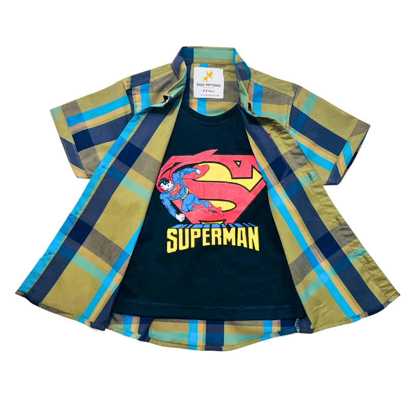 Boys’ Causal Short Sleeve double Shirt – superman print