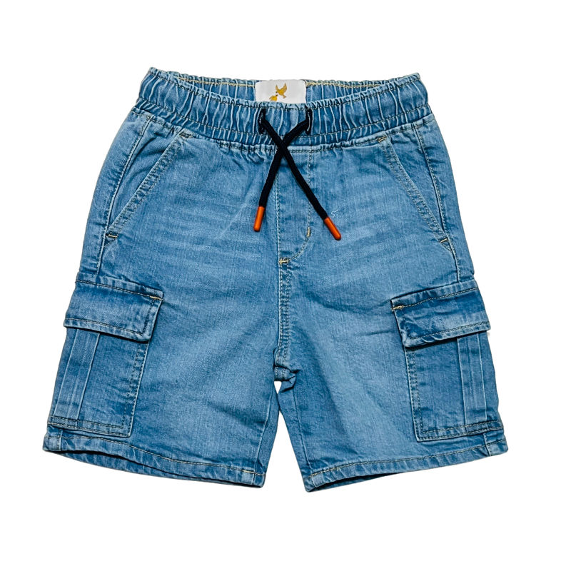 Boys' Light Blue Denim Cargo Shorts – 6 Pockets, Adjustable Waist